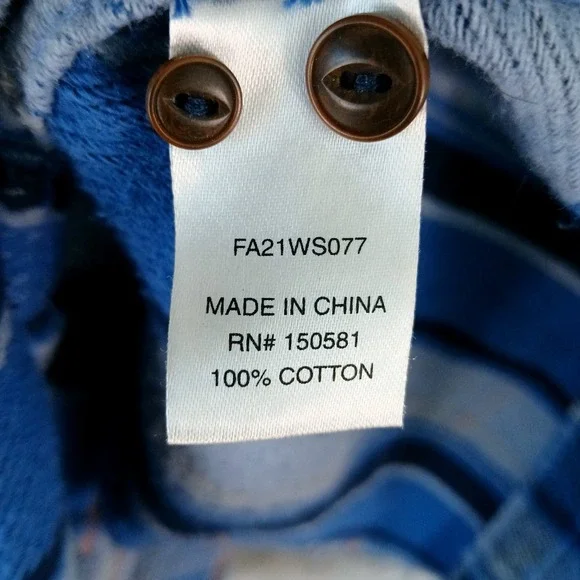 Flag & Anthem Shirt Mens 2XL Blue Plaid Long Sleeve Flannel Western Cotton Relax - Picture 7 of 10